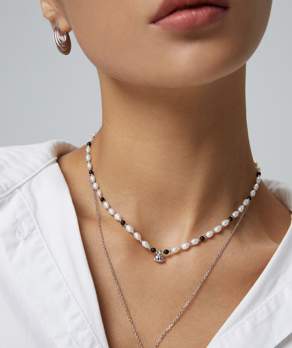 Black Agate Silver Necklace